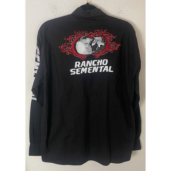 Camisa Rancho Semental Estilo Reparo Black En Manga Medium Button-Up - Picture 4 of 9